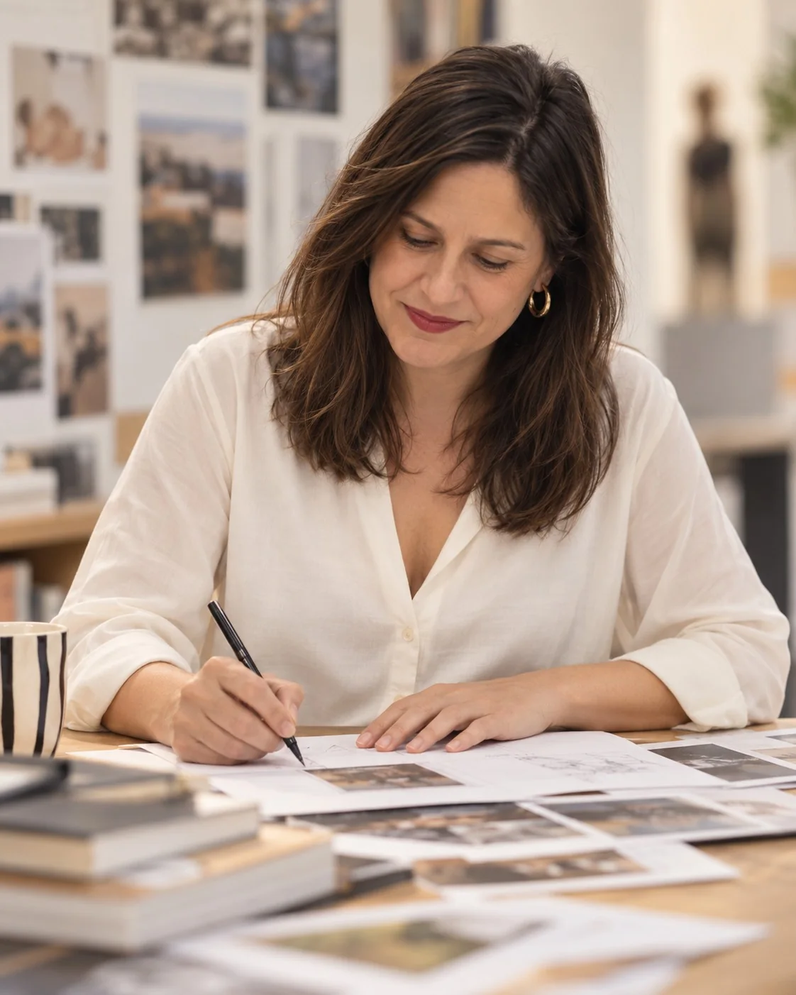Paula Wegier working with visual research, notes and project materials